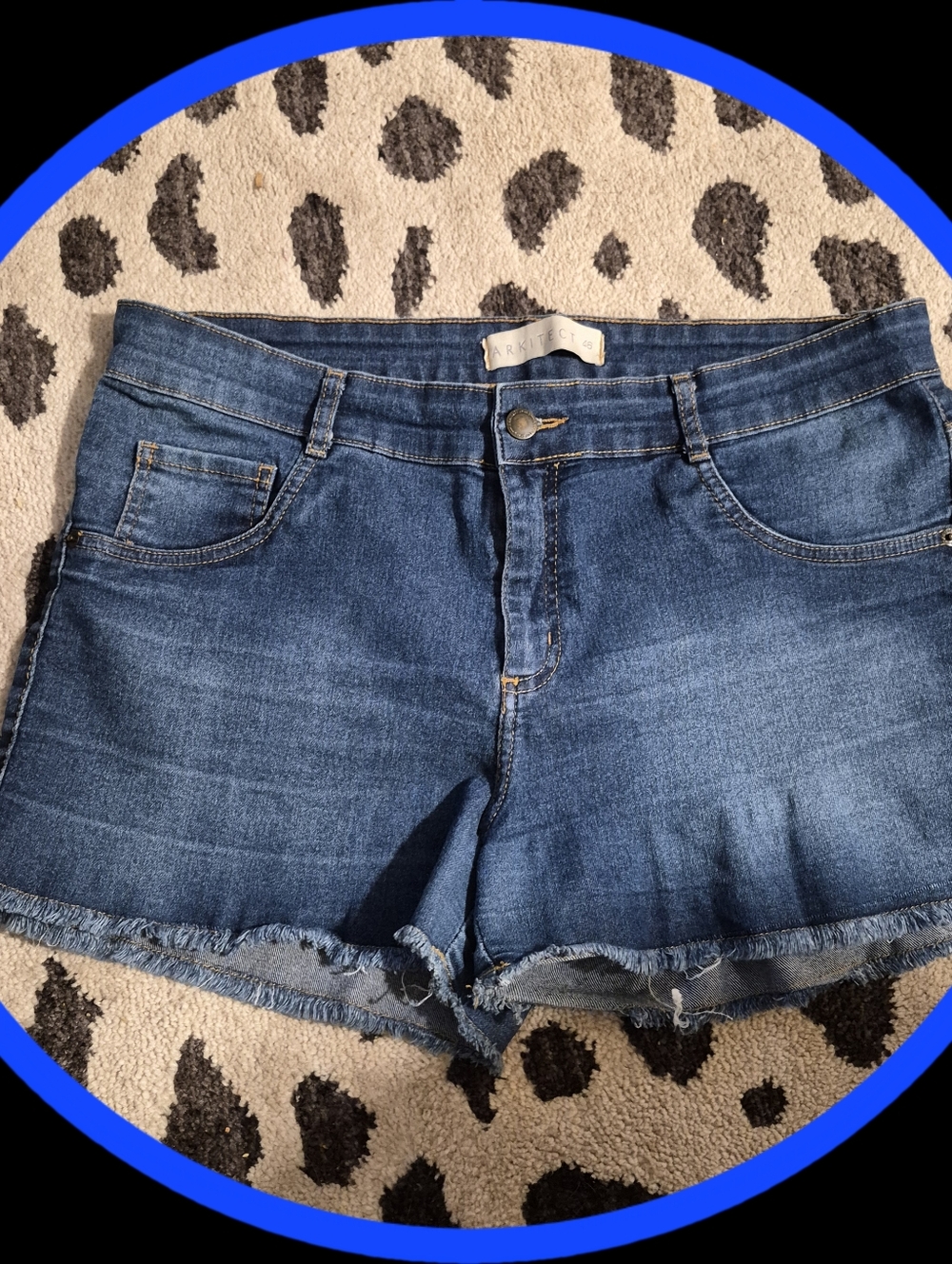 ARKITECT Colombia Dark Wash Higj Rise Blue Denim Shorts w/Raw Frayed Hem